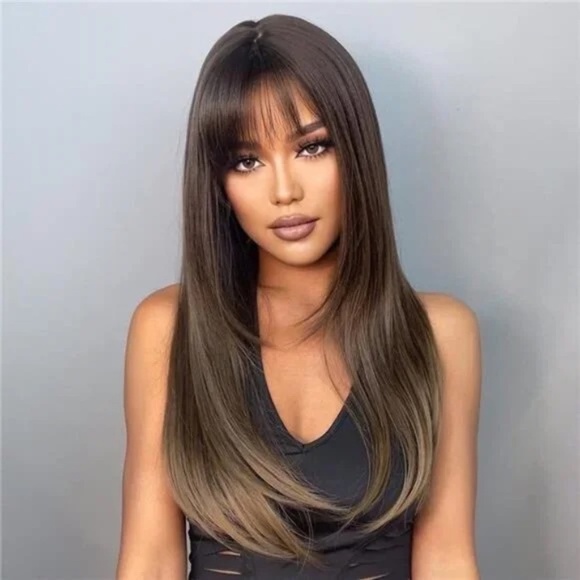 NEW WOMEN WIGS - layered Brown balayage straight wig - Picture 3 of 10